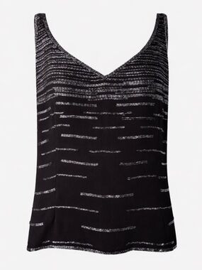 JKARA NY Moonlit Tide Black Beaded Tank Top Small Y2K Minimalist Evening Cami